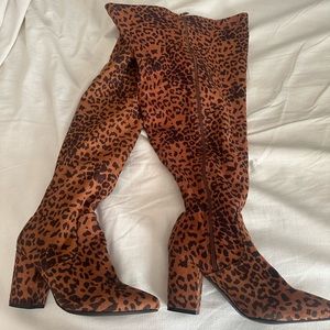 Over the knee slouchy leopard suede boots size 8 wide calf